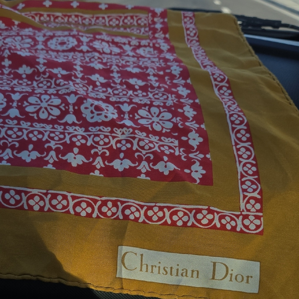 Dior Red and Gold Patterned Scarf